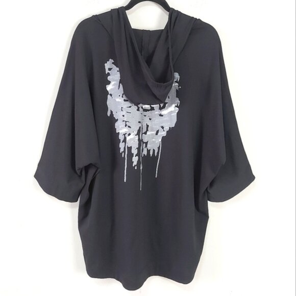 Alembika Women Graphic Hoodie Small Black Hi-lo Drop Shoulder Casual Soft Jersey - Picture 1 of 11